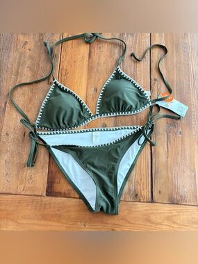 Olive Triangle Tie-Side Bikini Set - Women Swim